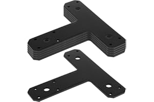 HENENG 6 Pack Black Truss "T" Tie Plates, Post to Beam Connectors, Mending Plate Flat Straight Steel Repair Fixing Bracket, 6-1/2" x 5-3/4", Width 1-1/2", Thickness 4mm