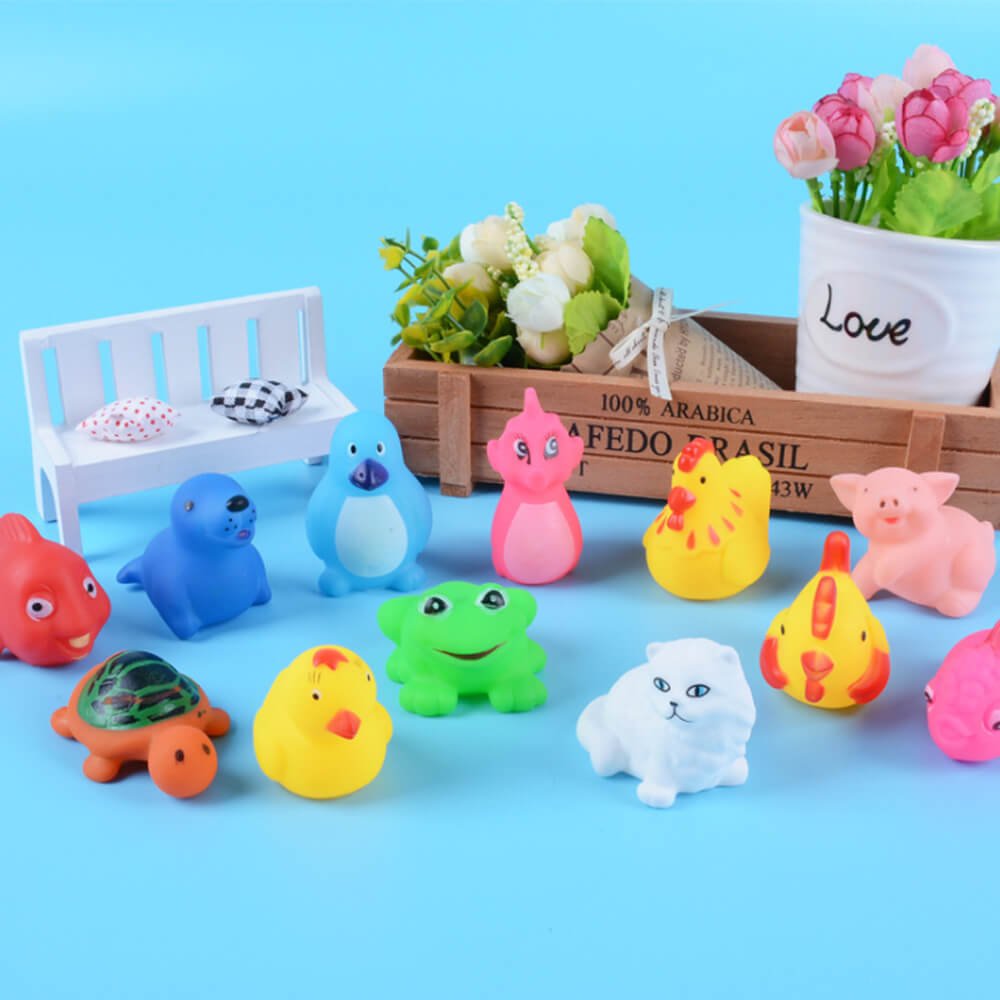 ixaer Rubber Animals, Cute Animal Toys, Colored Soft Rubber, Squeeze Sound Children Wash Shower Bath Toys, For Kids. (12pcs)