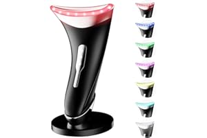 Dopsikn 7 Color Light Therapy Facial Massager with Adjustable Vibration and Thermals for Wrinkles, Double Chin, Red Light Skin Care Tool with Base, Black