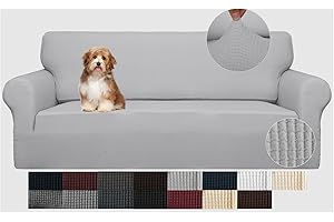 JIVINER High Stretch Couch Covers for 3 Cushion Couch 1-Piece Jacquard Sofa Slipcovers Anti Slip Sofa Cover with Elastic Bottom Furniture Protector for Kids Pets (Sofa, Light Gray and White)
