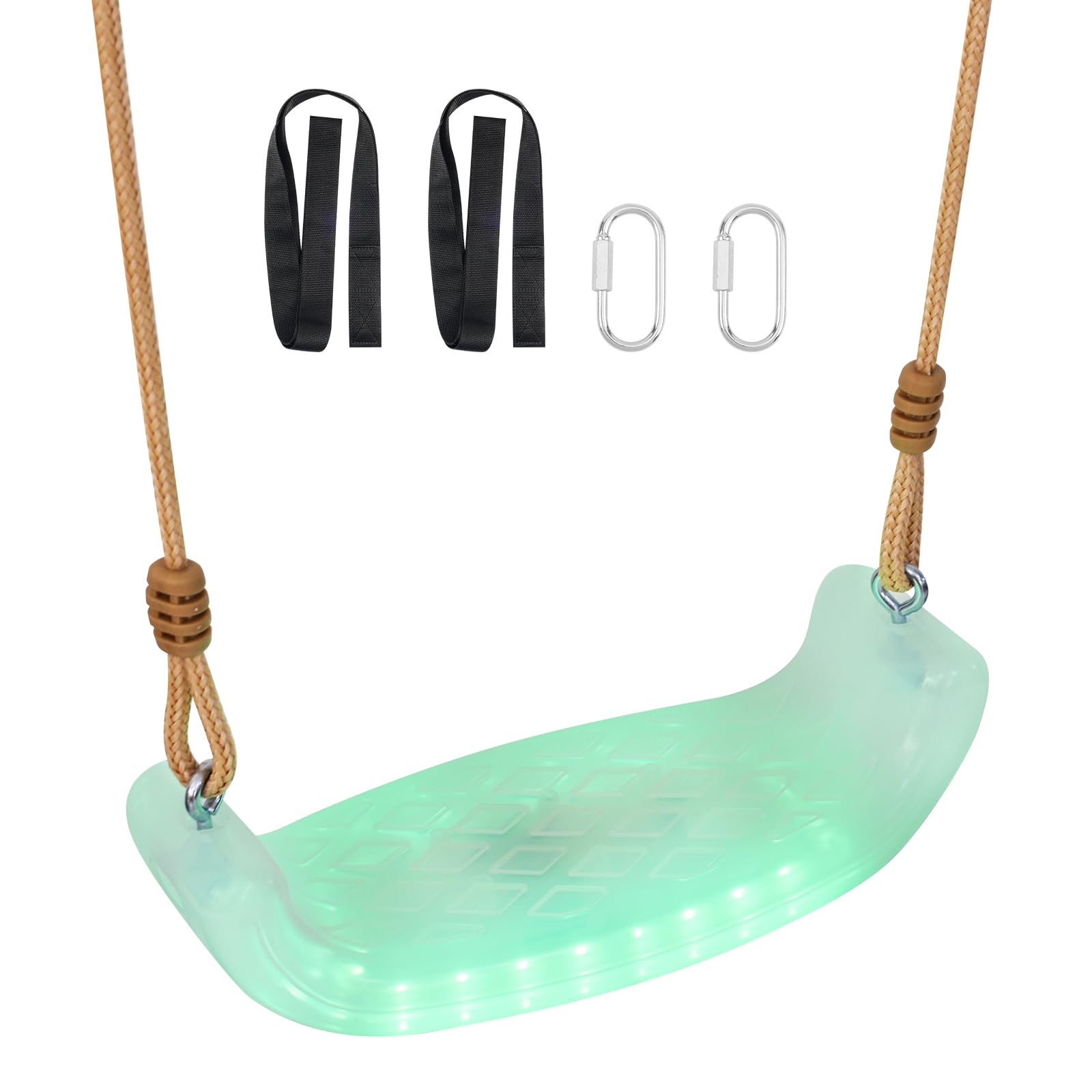 JIZIYUER Lighted Plastic Swing Seat With Colorful LED Light Adjustable Rope For Children Kids Outdoor Indoor Swing Set