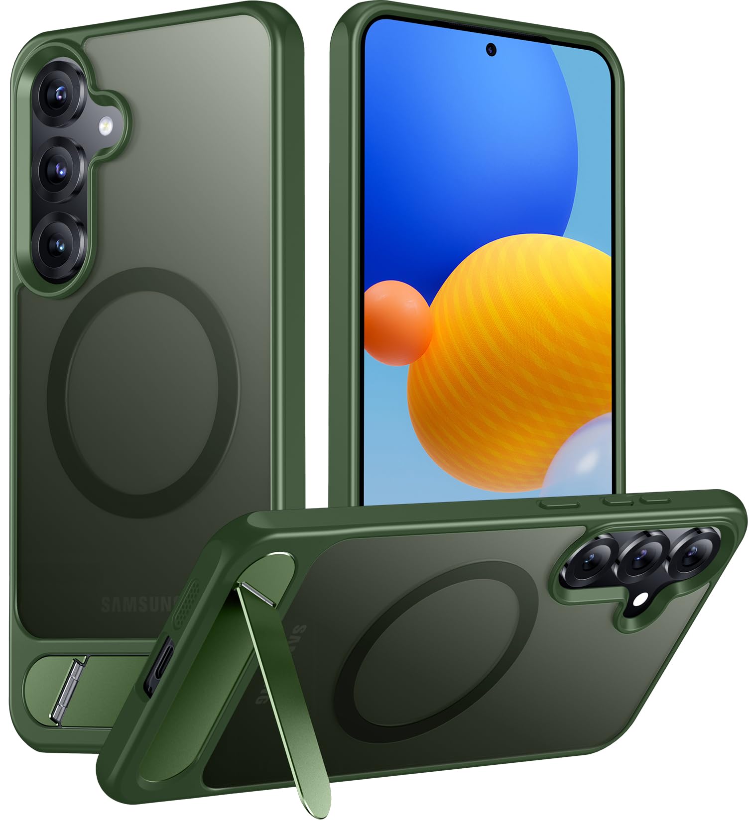 Temdan Magnetic for Samsung Galaxy S25 Case, [Innovate Stand][Military Grade Drop Protection][Non Slip][Translucent Matte] Shockproof Phone Case for Galaxy S25 6.2" 2025 -DarkGreen