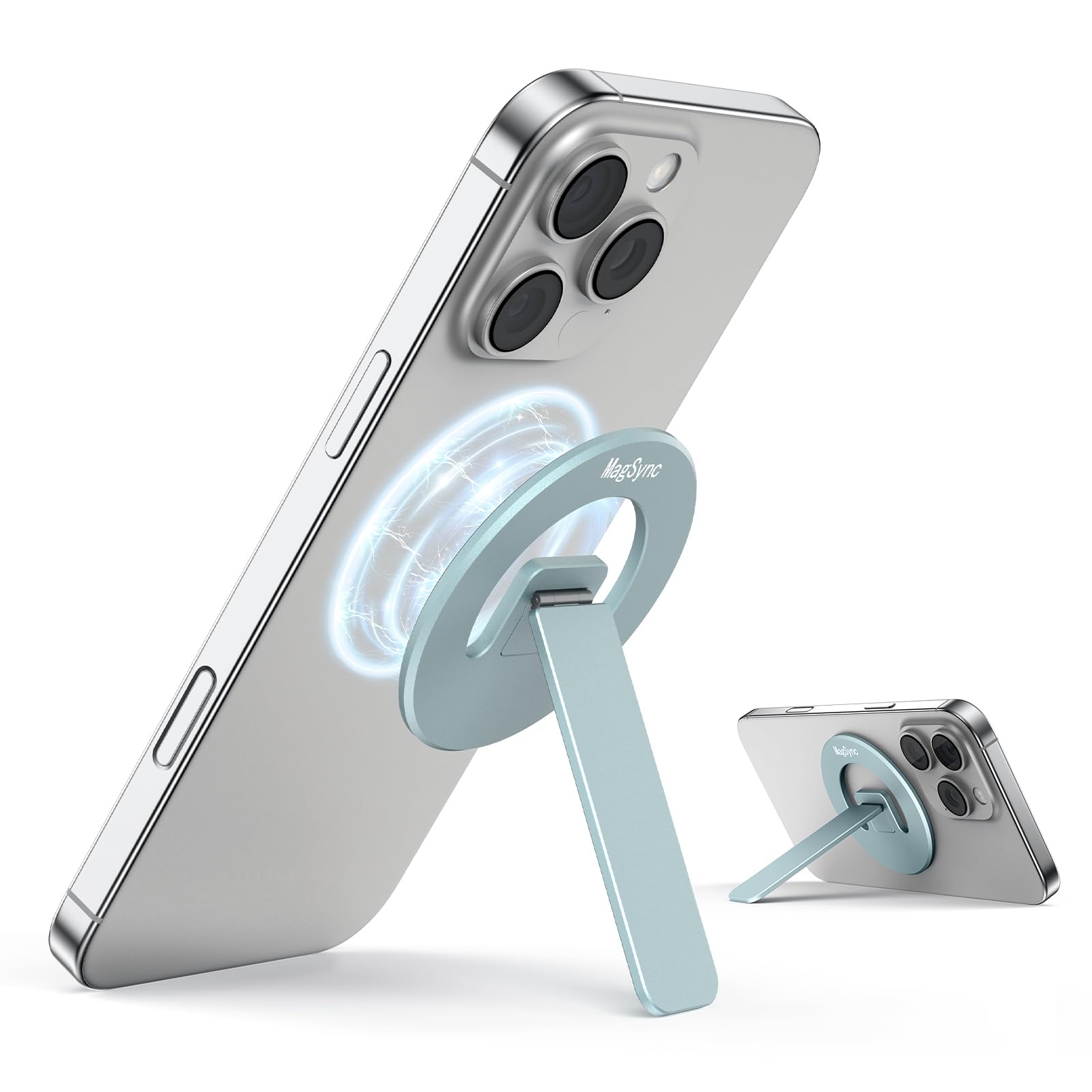 MagSync Magnetic Phone Stand for Mag-Safe, 3 in 1 Phone Grip Holder with Kickstand, Ultra-Thin, Adjustable Angle & Pocket Portable - Blue