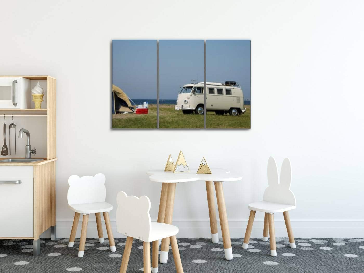 Amazon Co Jp 乗り物 風景 オートキャンプ キャンプ 青空 海 フォルクスワーゲン ワーゲンバン ワーゲンバス レトロ レトロカーポスター パネル 現代壁の絵 壁掛け 部屋飾り 背景絵画 壁アート 完成品 3枚セット すぐ飾る ホーム キッチン