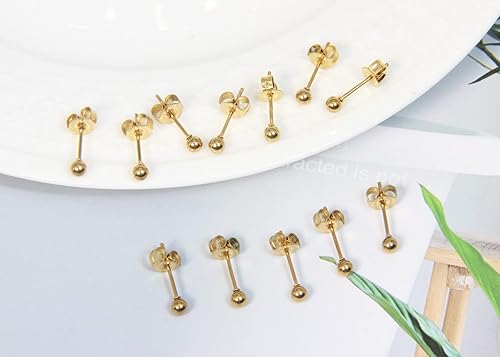 5 Pairs 14K Gold Plated Stud Earrings For Women - AAA Cubic Zirconia, Hypoallergenic, Sizes 3mm-7mm