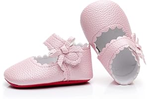 HONGTEYA Baby Girls Ballet Dress Shoes - Mary Jane Soft Sole Sidebow Toddler Moccasins