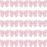 SUNNYCLUE 1 Box 30Pcs Pink Bowknot Charms Metal Bow Charm Bulk Alloy Imitation Pearl Bowknots Tie Bows Connectors Charm for Jewelry Making Pendants Necklace Bracelet Earrings DIY Craft Finding