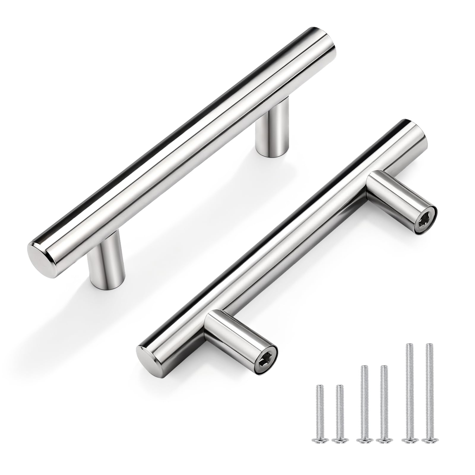Gobrico 30 Pack 2-1/2" (64mm) Hole Center Cabinet Handles, Polished Chrome Cabinet Pulls, Stainless Steel Euro Bar Drawer Pulls, 4" Overall Length Image