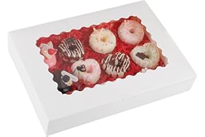 KGVZPT 10-Pack 16x11x2.5 Inches Cookie Boxes with Window,White Bakery Boxes Auto-Popup Cake Boxes,Muffins,Cookies Boxes with PVC Window Hold 12 Donuts