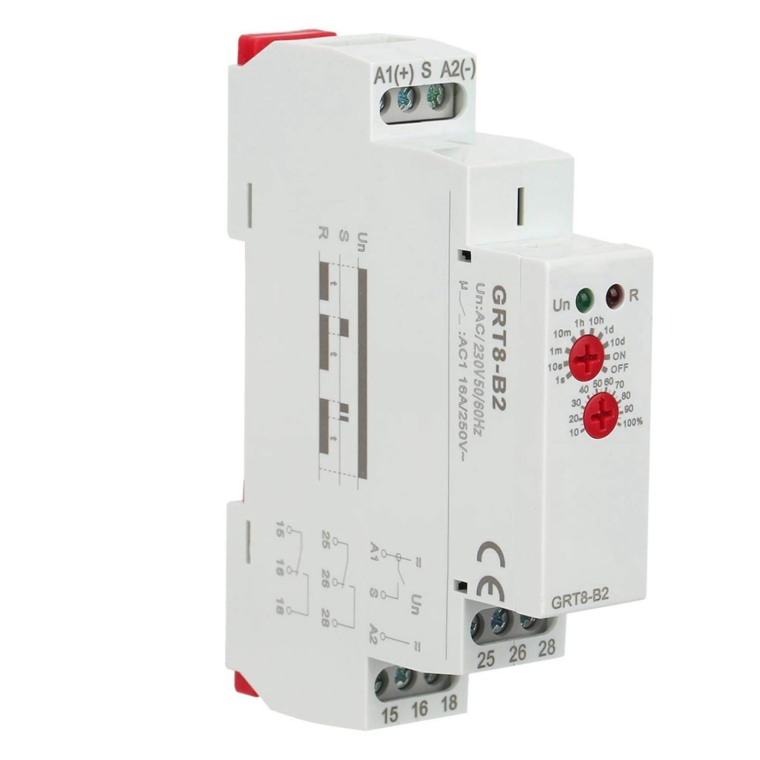 GRT8-B2 Mini Single Function Delay Time Relay 35mm DIN Rail LED Time Delay Relay Delay ON Time Relay Electronic Set by Panel Knob for Heating Element(AC 230V)