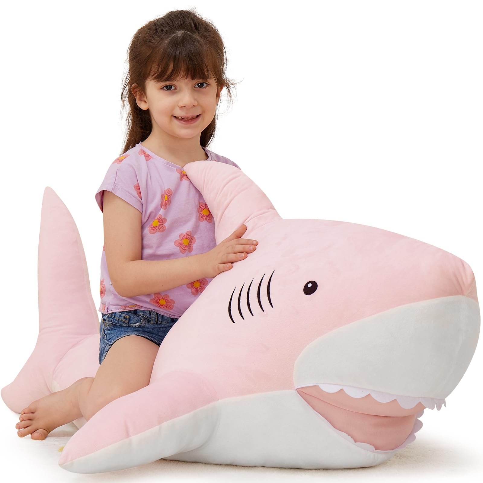 MorisMos 51inch Giant Shark Stuffed Animal, Large Shark Plush Toy Pillow Gift for Kids, Girlfriend, Pink