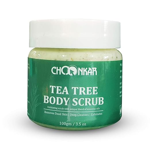 Choonkar Tea Tree Body Scrub | Anti Acne | Oily/Normal Skin | Paraben & SLS Free, Vegan & Non Cruelty)-100gm