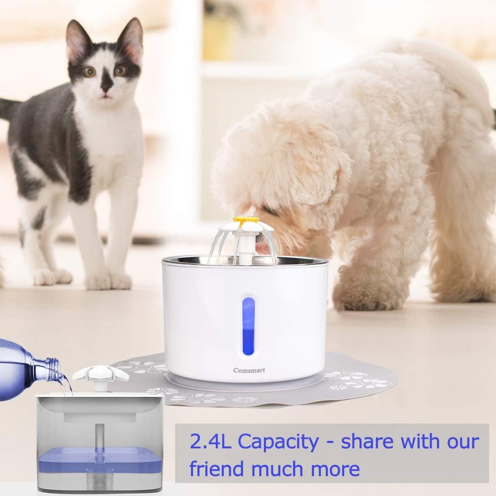 Comsmart Cat Water Fountain, 81oz/2.4L LED Pet Fountain Stainless Steel Automatic Drinking Water Dispenser for Cats, Dogs, Other Pets : Pet Supplies