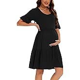 Smallshow Women's Maternity Dress Ruffle Short Sleeve Pregnancy Clothes Summer