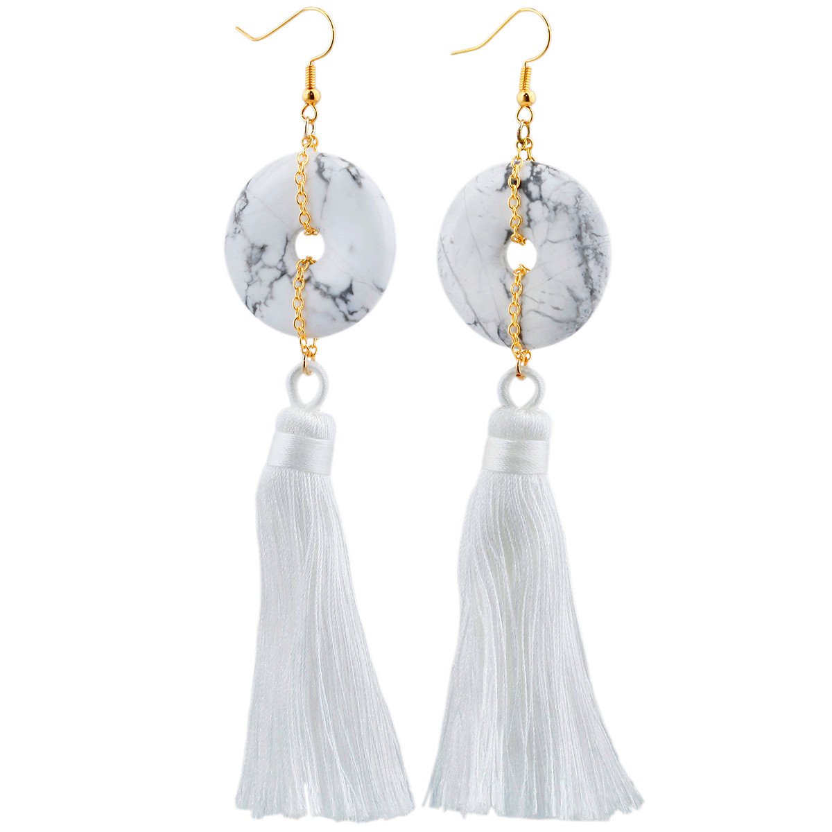 KYEYGWO Long Tassel Drop Earrings for Women, Healing Crystal Stone Hook Fringe Dangle Earrings for Girls
