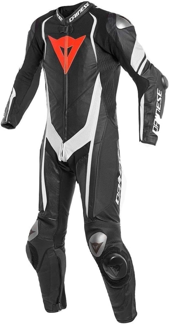 LEATHERAY Men's Fashion Motorbike Real Leather One Piece Suit with Armor Protection Black S