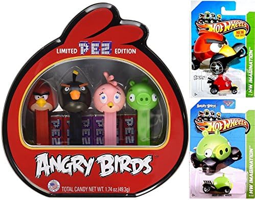 Angry Birds Hot Wheels Red Bird & Minion Pig Character cars + Pez Angry Birds Gift Tin 4 pack collectibles set IN PROTECTIVE CASES