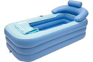 DMSIDN Inflatable Adult Bath Tub with Bubble Massage Mat, 59Inches Collapsible Blow Up Ice Bath Tub for Athletes, Portable Foldable Bathtub, Outdoor Indoor Freestanding Soaking Barrel for Home, SPA