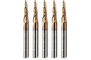 Hwaynct 5Pcs Tapered Ball Nose End Mill Set, 1/8” Shank, 0.5mm Radius (1.0mm Diameter) Tips, Premium CNC Router Bits for Precision 3D Woodworking and Detail Carving