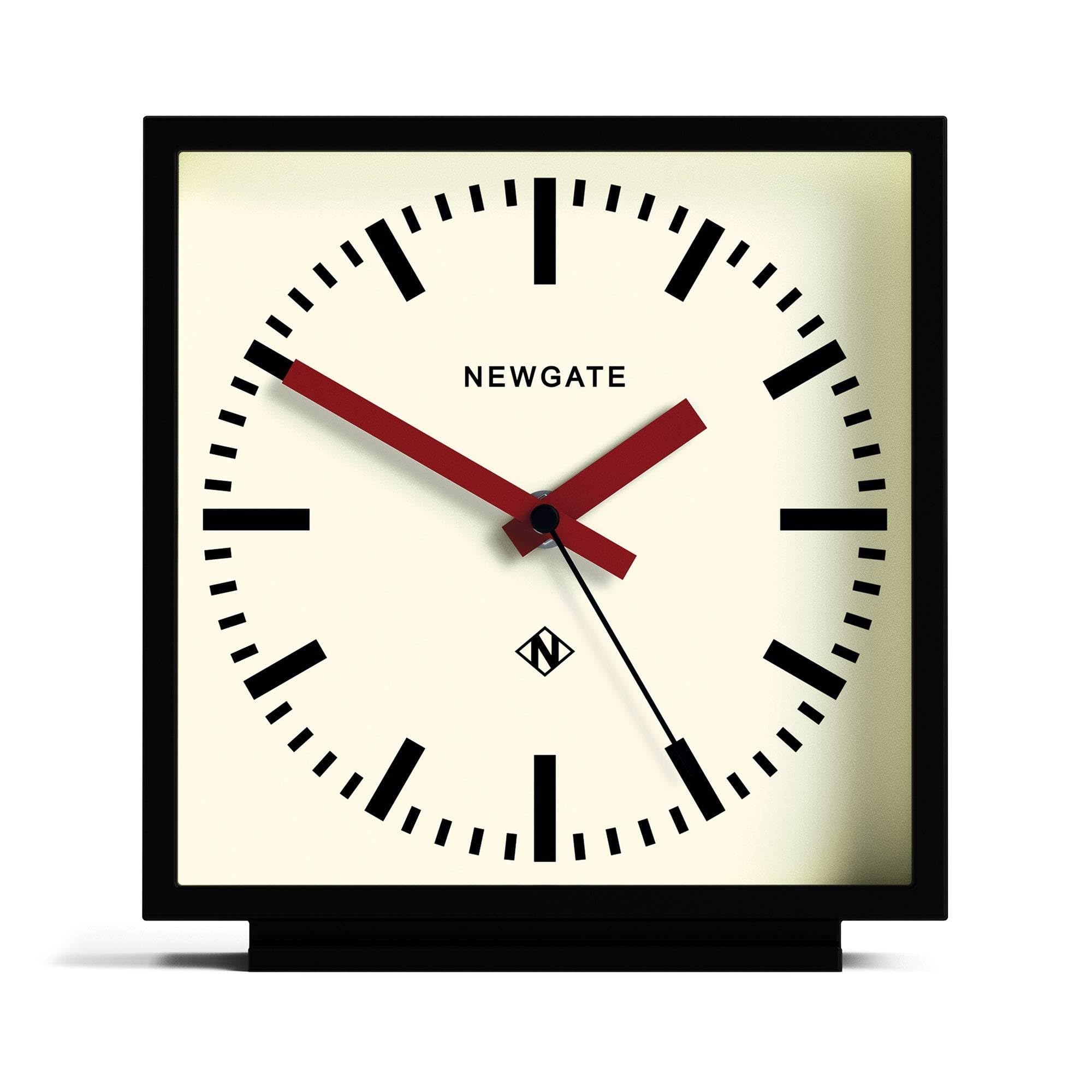 NEWGATE® Amp desk clock | Square station clock design | Black case with red hands | Modern style for desk, table top, mantel, shelf or bedside
