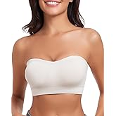 WOWENY Strapless Bras for Women Bandeau Bra Wireless Non-Slip Silicone Seamless Padded Tube Top Bra(White, L), Large