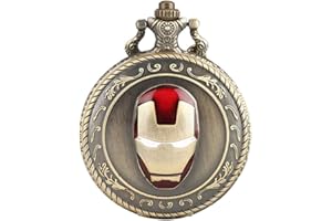 Ddjbdb Cool Super Hero Iron Man 3D Helmet Pocket Watch for Men Gifts Necklace with Chain Pendant Gift Box