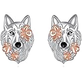 HKPATOP Wolf Earrings 925 Sterling Silver Wolf Flower Stud Earrings Aniaml Flower Jewelry Gifts for Women