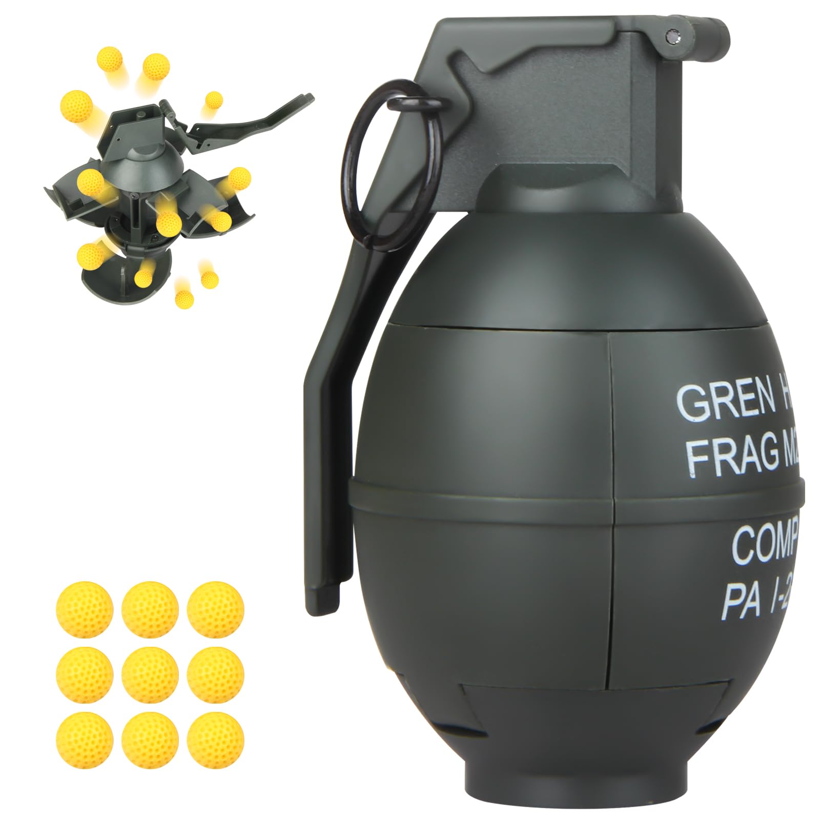 Photo 1 of Toy-Hand Grenade for CS Battle Game,with 9 Foam Ammo Green Tactical CS-Grenade Fun Impact,Pull Ring Grenade Halloween Toy Outdoor Sport for Age 14 Years Old and up and Adults
