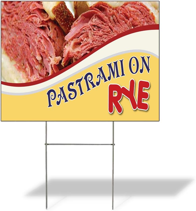 Pastrami On Rye Outdoor Lawn Decoration Corrugated Plastic Yard Sign - 12inx18in, Free Stakes