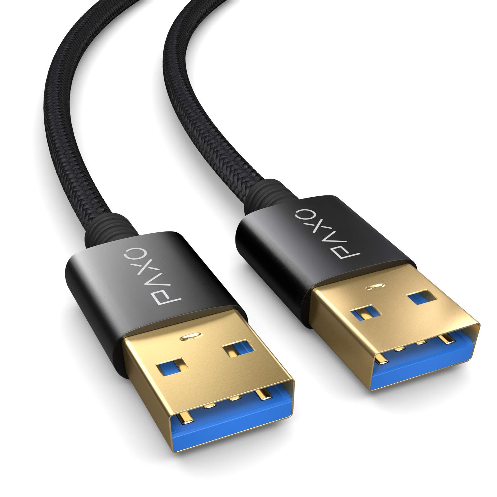 PAXO USB A-A 3m connection cable, 10 Gbit/s, USB 3.2 Gen2, backwards compatible with USB 3.0, A plug to A plug, black, fabric jacket