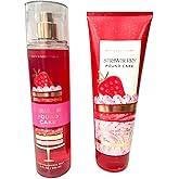 Bath & Body Works - Strawberry Pound Cake - 2 pc Bundle - Fine Fragrance Mist and Ultimate Hydration Body Cream (Packaging Design Varies)