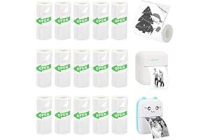 Vicbear 15 Rolls Mini Printer Sticker Paper, Thermal Sticker Paper for Mini Printer Sticker Maker, Self-Adhesive Mini Sticker Printer Paper, 57 x 25 mm, Compatible with Most Mini Receipt Printers