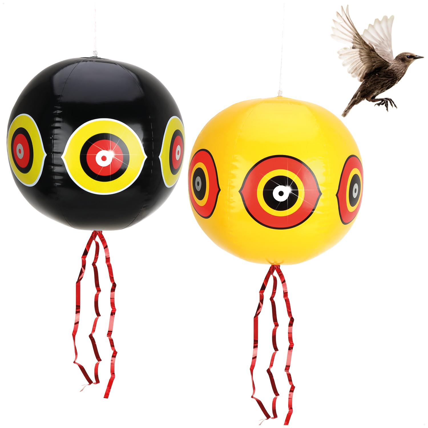 COM-FOUR® 2x bird repellent balloon XXL - scarecrow for hanging with reflective eyes and crackling stripes - bird scarer for starlings, crows, jackdaws, pigeons (2 pieces - Balloon XXL)
