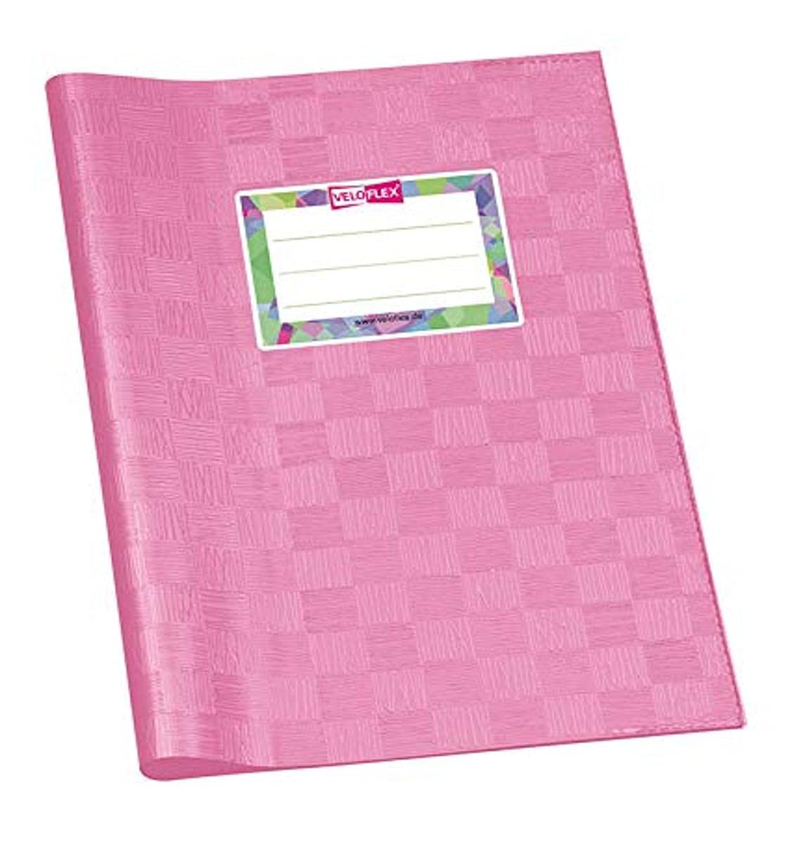 Veloflex 1352122 Notebook Cover DIN A5 Raffia Structure Covered PP Film with Name Label Pack of 25 Pink