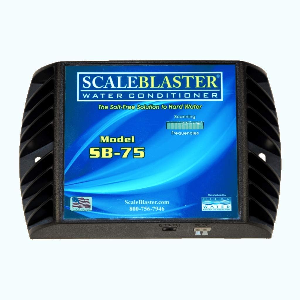 ScaleBlaster SB-75 Scale Blaster Black with Warranty, Sustainable Hard Water Softener Conditioner Descaler, Limescale Remover, Salt and Chemical Free, Made in the USA - - 