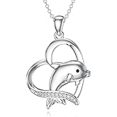 LWXIE Diamond Dolphin Necklace for Women 925 Sterling Silver Dolphin Heart Pendant Necklace Fine Ocean Jewelry Gifts for Her