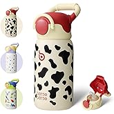 BOTTLE BOTTLE Kids Insulated Water Bottle with Straw Lid and Handle 16 oz Stainless Steel Vacuum Tumbler Water Bottles for School Outdoor Travel Gifts for Boys and Girls Cow