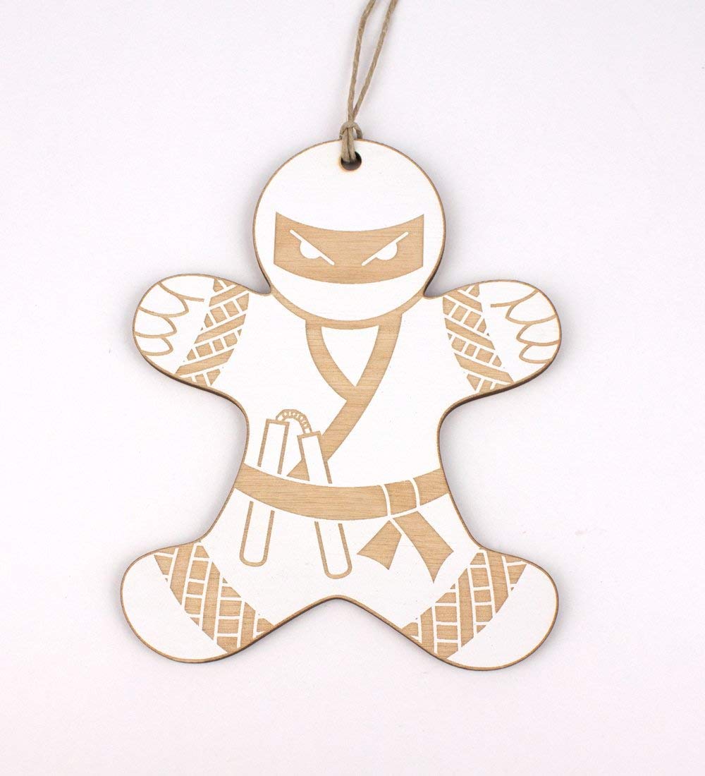 White Ninja Gingerbread Man Christmas Ornament
