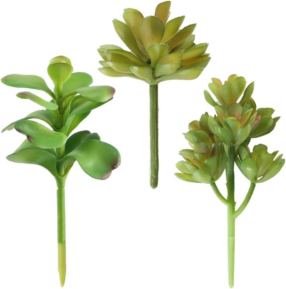 HOGADO 3 pcs Artificial Kalanchoe Succulent Pick Plants Realistic Miniature Cactus Unpotted for Home Garden Landscape Decor Terrarium DIY Wedding Bouquets
