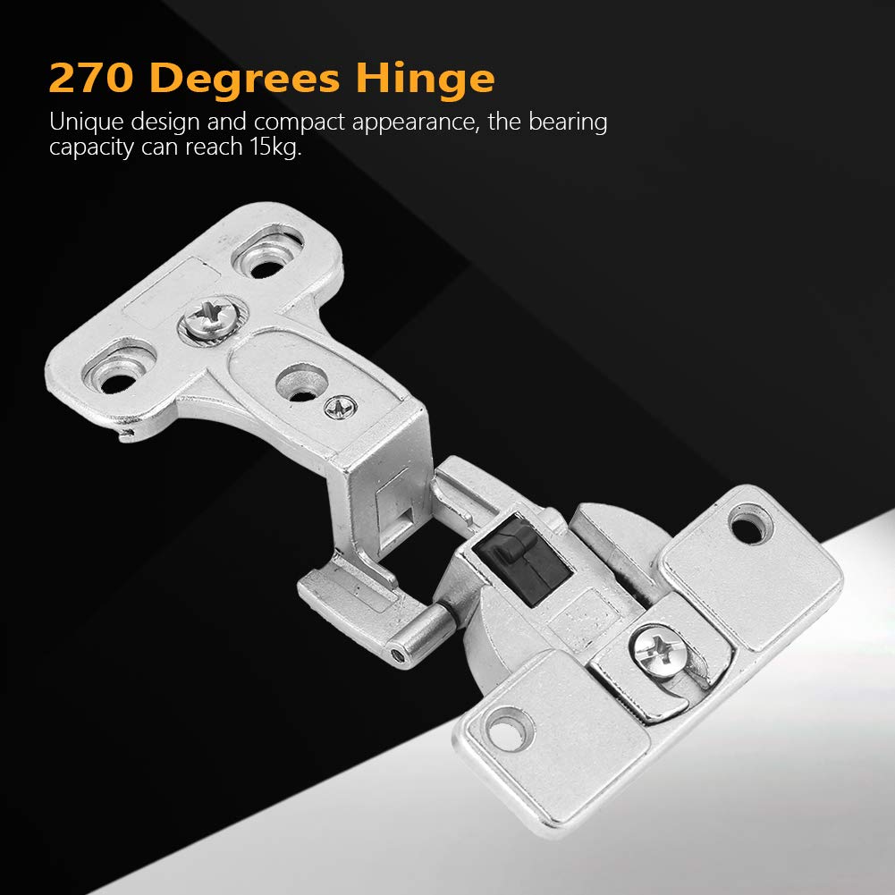 Vikye Zinc Alloy Door Hinge, 270 degree, Nickel-plated, 8kg Load-bearing, for All Cabinet Doors, Silver - Image 3