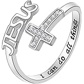 Rofusn Jesus Cross Open Statement Ring: Adjustable English Bible Prayer Cross Pinky Rings for Women Birthday Valentines