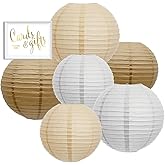 Andaz Press Hanging Paper Lantern Party Decor Trio Kit with Free Party Sign, Kraft Brown, White, Ivory, 6-Pack, for Burlap Colored Rustic Bridal Shower Outdoor Wedding Decorations