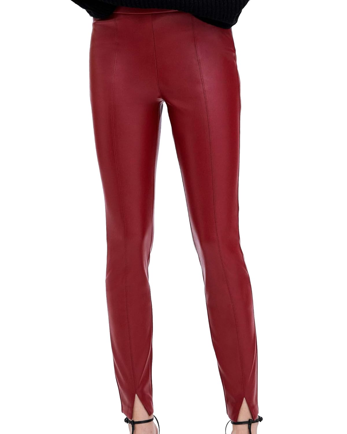 zara red leather leggings