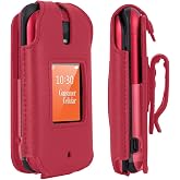 BELTRON Leather Case for Consumer Cellular Iris Flip Phone (2023) - Features: Secure Fit, Rotating Belt Clip, Screen &amp; Keypad Protection (SH3320) - Red