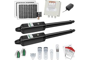TOPENS AD5S Automatic Gate Opener Kit Medium Duty Solar Dual Gate Operator for Dual Swing Gates Up to 16 Feet or Max 550 Pounds Gate Motor Solar Panel