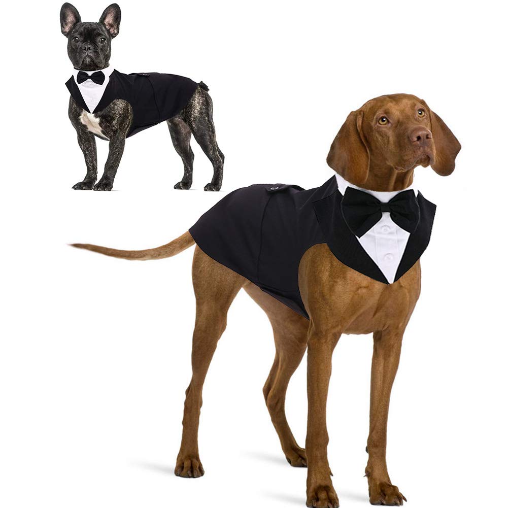 IDOMIK Dog Tuxedo for Small Medium Large Doggie, Detachable Dog Formal Wedding Suit with Tuxedo Vest & Bow Ties Collar & Bandana Scarf Set, Wedding Attire Shirt for Birthday Party Costume