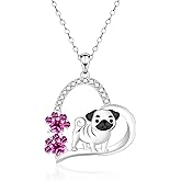 Wenansly Heart Pug Necklace for Women - 925 Sterling Silver Pug Pendant Heart Pugs Necklace Dog Themed Jewelry Gifts for Mom Daughter Animal Lover