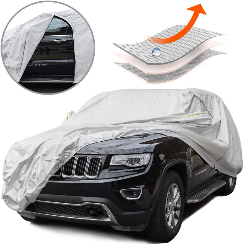 Tecoom MPD06 Multi-Protection Door Shape Zipper Design Waterproof UV-Proof Windproof Car Cover with Storage and Lock for All Weather Indoor Outdoor Fit 196-210 inches SUV