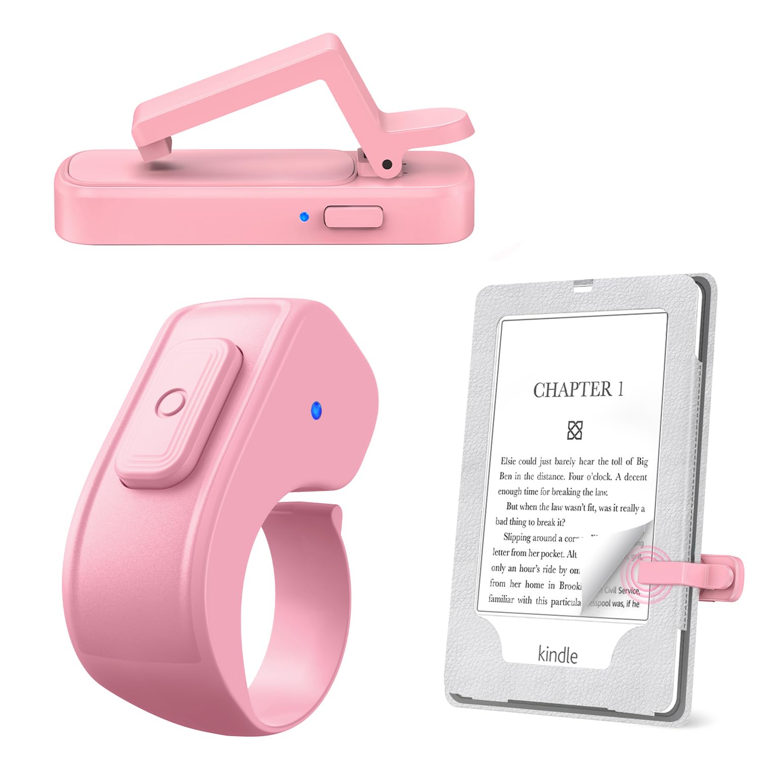 Photo 1 of Page Turner Ring for Kindle,Remote Control for iPhone iPad Android Tablets E-Readers,Clicker Page Turner for Kindle Accessories for Camera Video Record&Shutter Selfie (Pink)