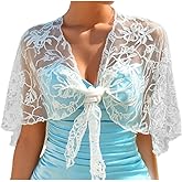 JAKAWIN Wedding Shawl and Wrap White Flower Lace Cape Formal Dressy Bridal Bolero Capelet for Women